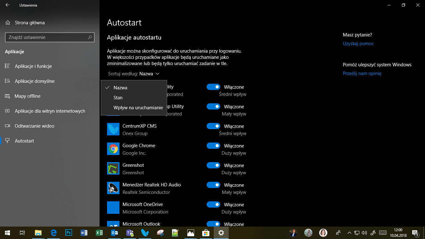 Windows 10 April 2018 Update - autostart aplikacji