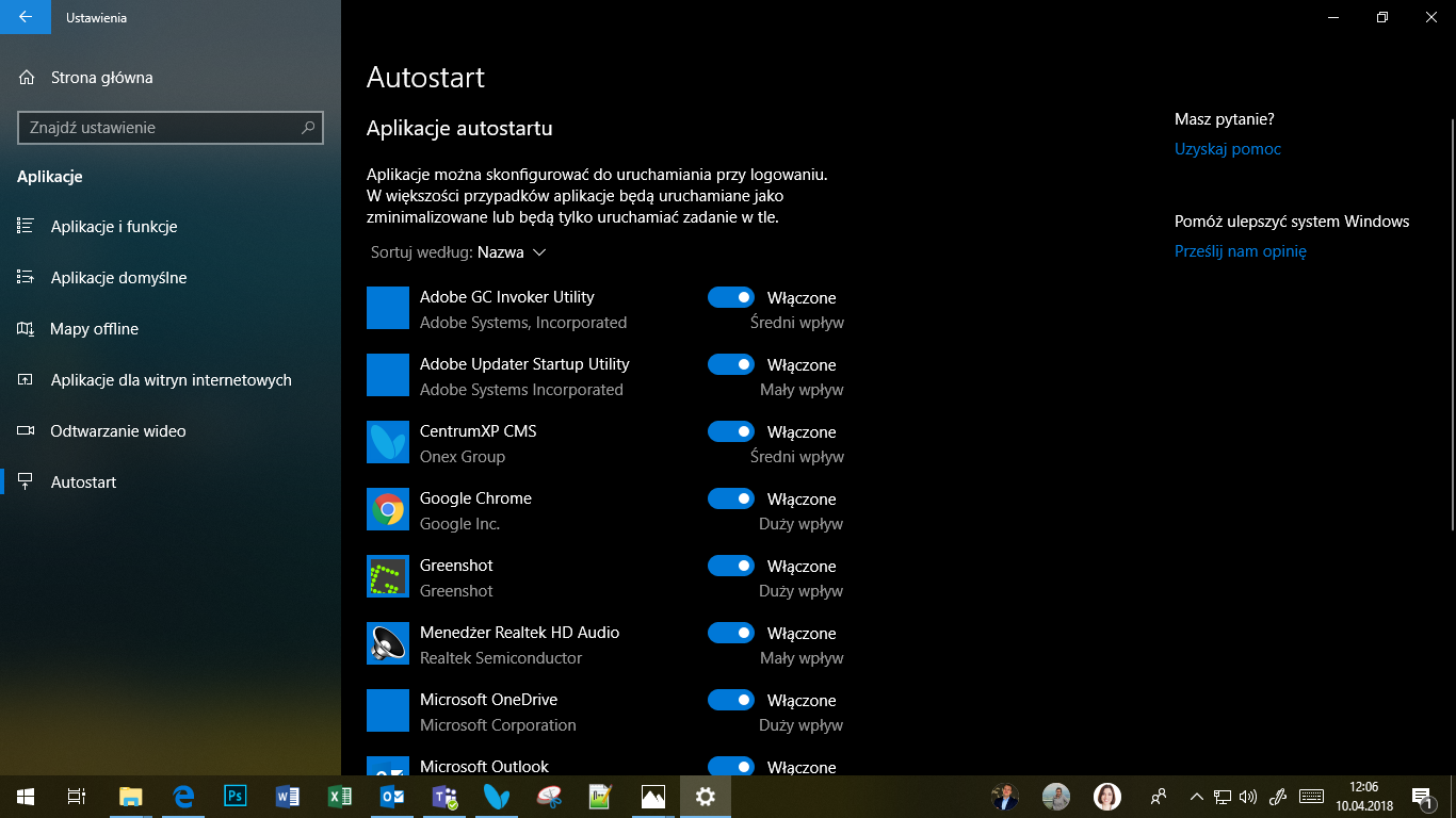 Windows 10 April 2018 Update - autostart aplikacji