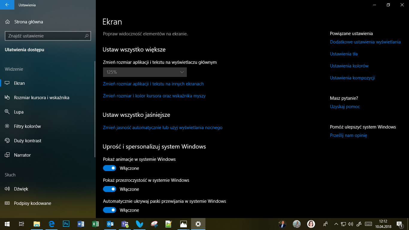 Windows 10 April 2018 Update - Ułatwienia dostępu