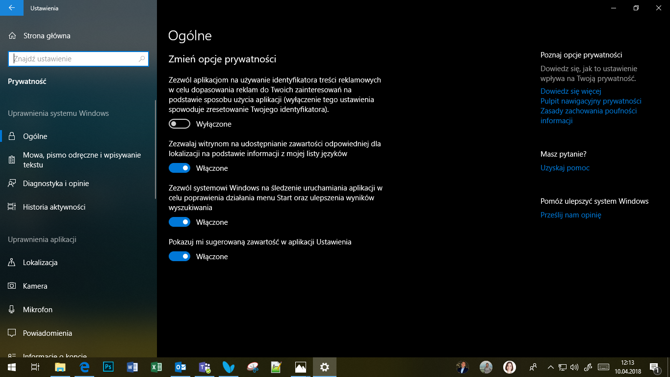 Windows 10 April 2018 Update - Prywatność