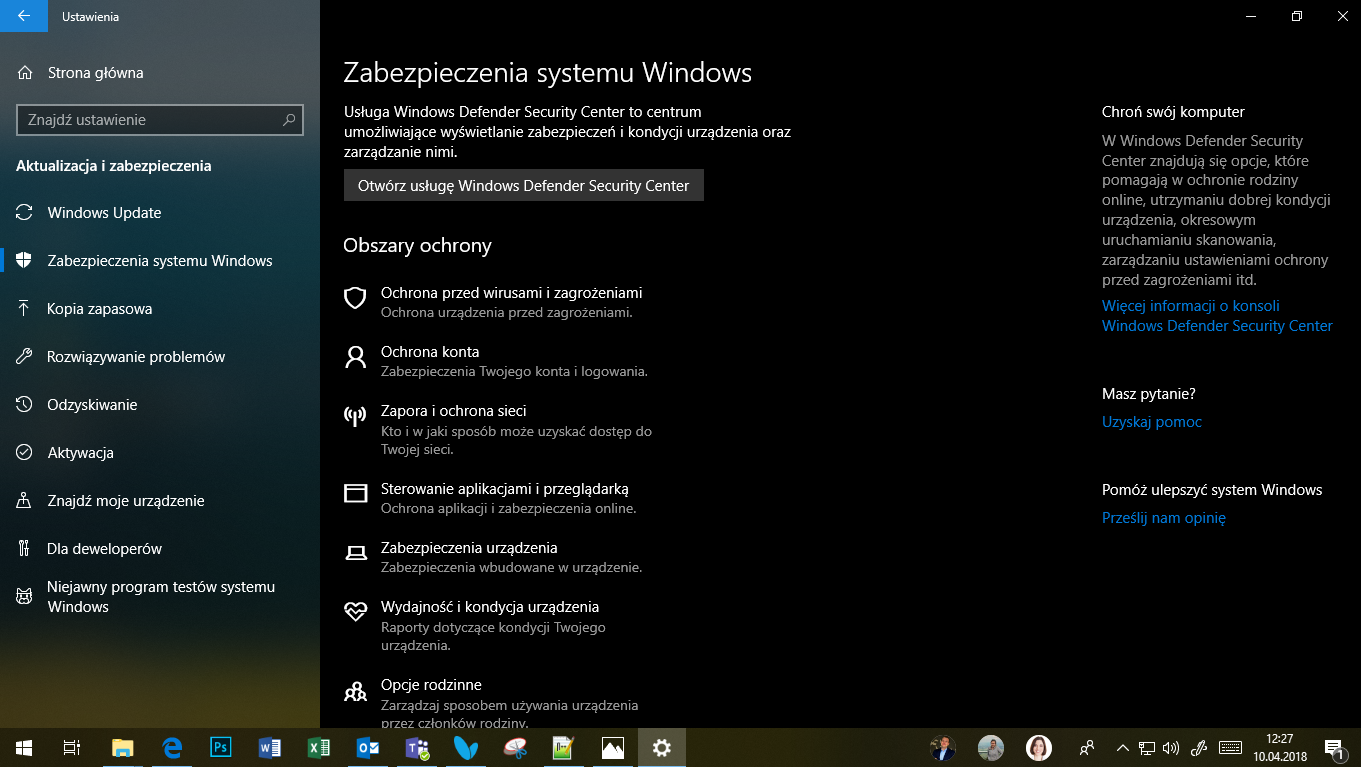 Windows 10 April 2018 Update - Zabezpieczenia systemu Windows