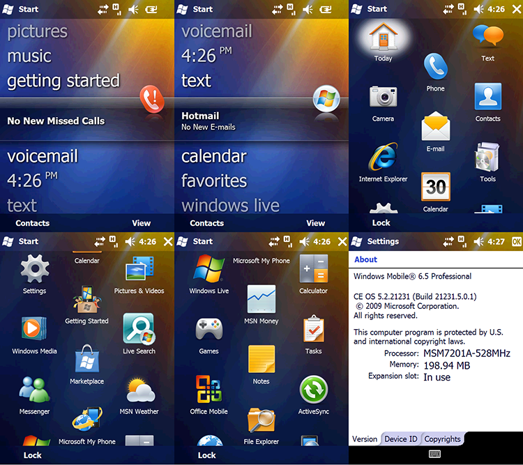 Zrzuty ekranu z Windows Mobile 6.5