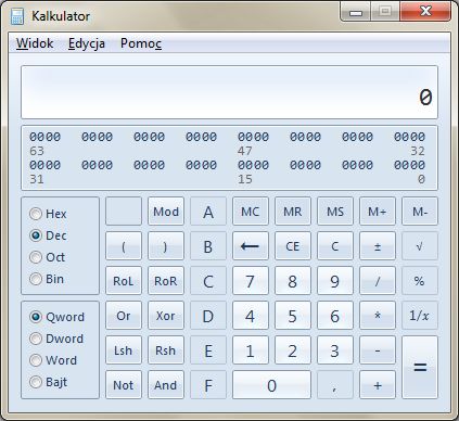 Kalkulator - Tryb programisty