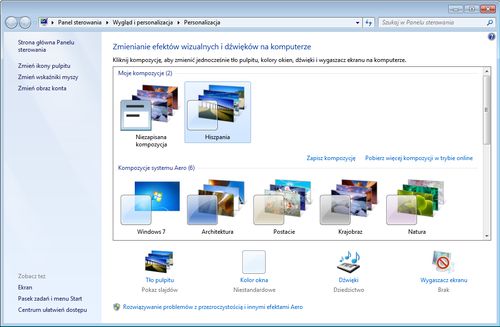 Opcje konfiguracji kompozycji w Windows 7