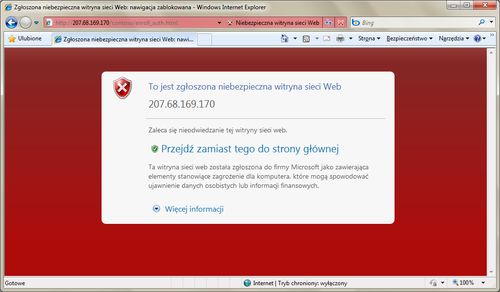 Niebezpieczna witryna sieci Web