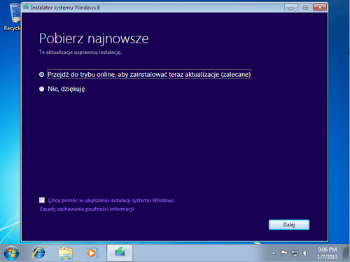 Pobieranie aktualizacji Windows 8 przed instalacją