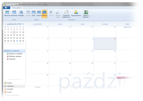 Kalendarz w Poczta usługi Windows Live 2011
