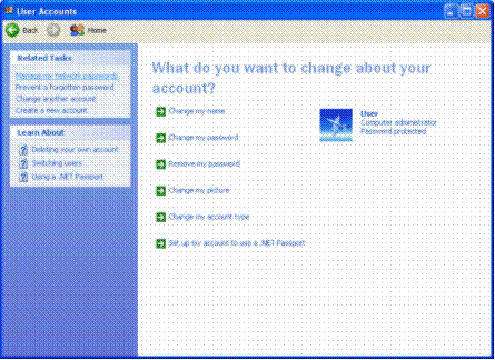 Przyjazny interfejs zarządzania hasłami (komputer oparty na systemie Windows XP Home Edition i Windows XP Professional funkcjonujący w grupie roboczej)