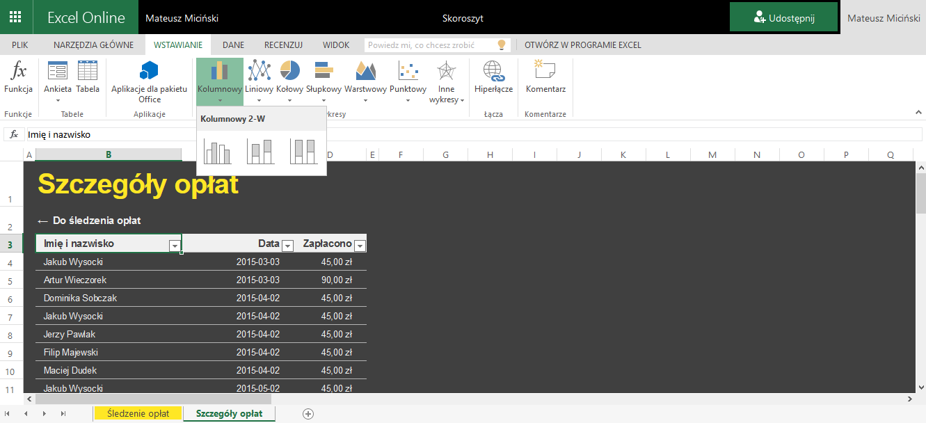 Excel Online w przeglądarce internetowej
