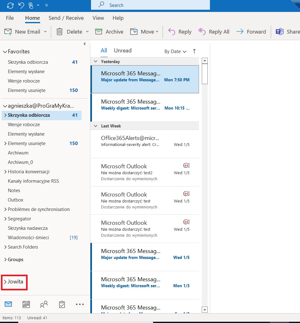 Outlook - jak usunąć skrzynkę z listy