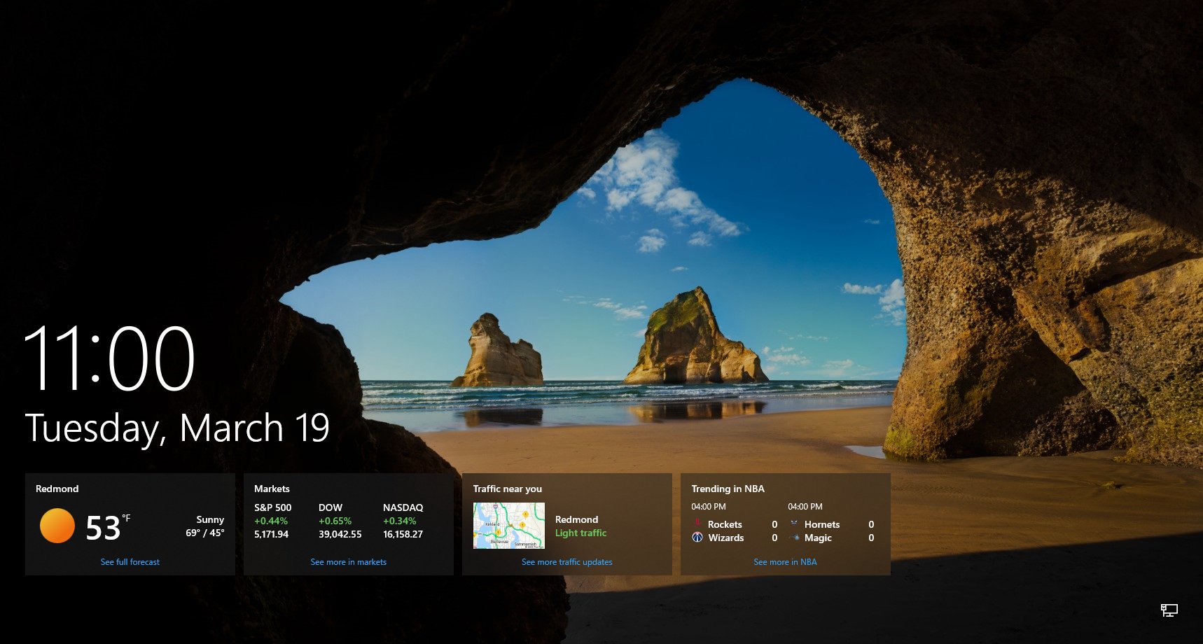 Nowy wygląd widżetów ekranu blokady w Windows 10 22H2 (build 19045.4233 Release Preview)