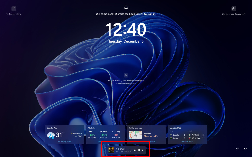 Przeniesiony odtwarzacz na ekranie blokady w Windows 11 23H2 (build 22635.4082 w Beta Channel)