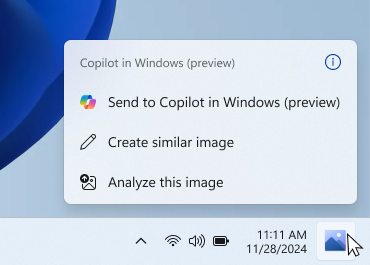 Sugestie Copilota dla obrazów w Windows 11 23H2 (build 22635.3430 w Beta Channel)