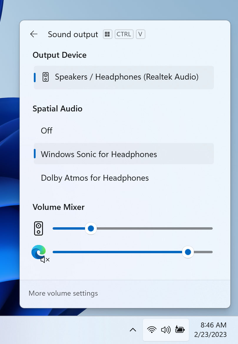 mikser głośności w szybkich ustawieniach w Windows 11