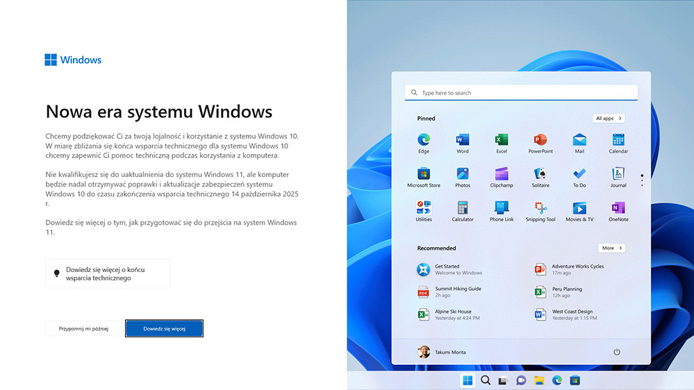 Windows 10 przypomina o końcu wsparcia na pełnym ekranie