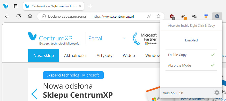 Absolute Enable Right Click & Copy - dodatek dla Microsoft Edge