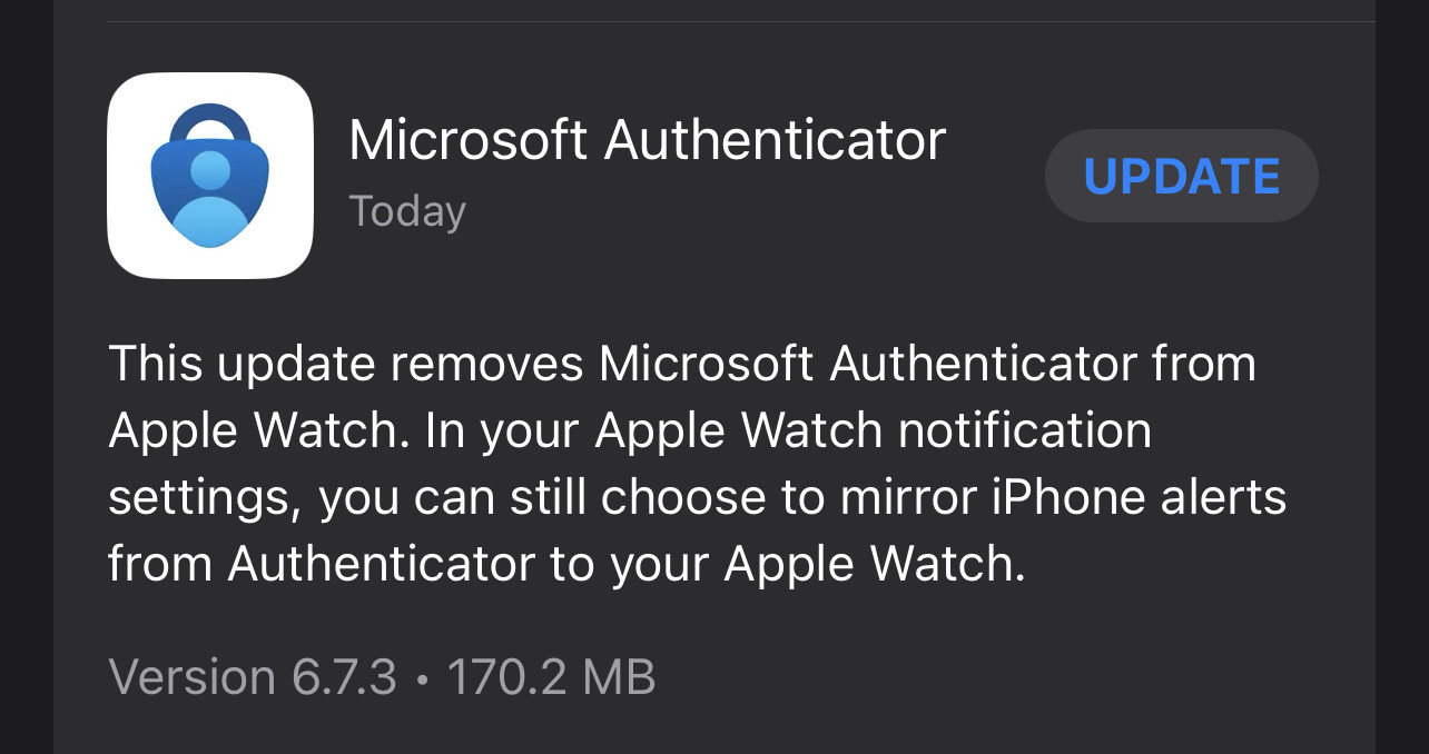 Microsoft Authenticator na Apple Watch