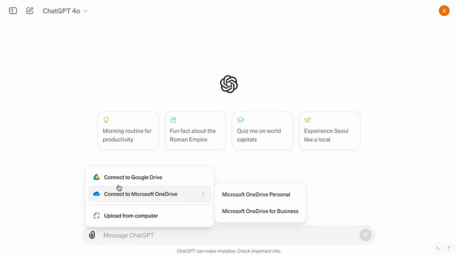 ChatGPT pozwoli przesyłać pliki z OneDrive i Dysku Google