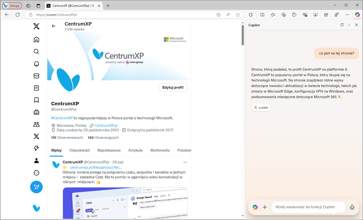 Copilot w Microsoft Edge z nowym interfejsem