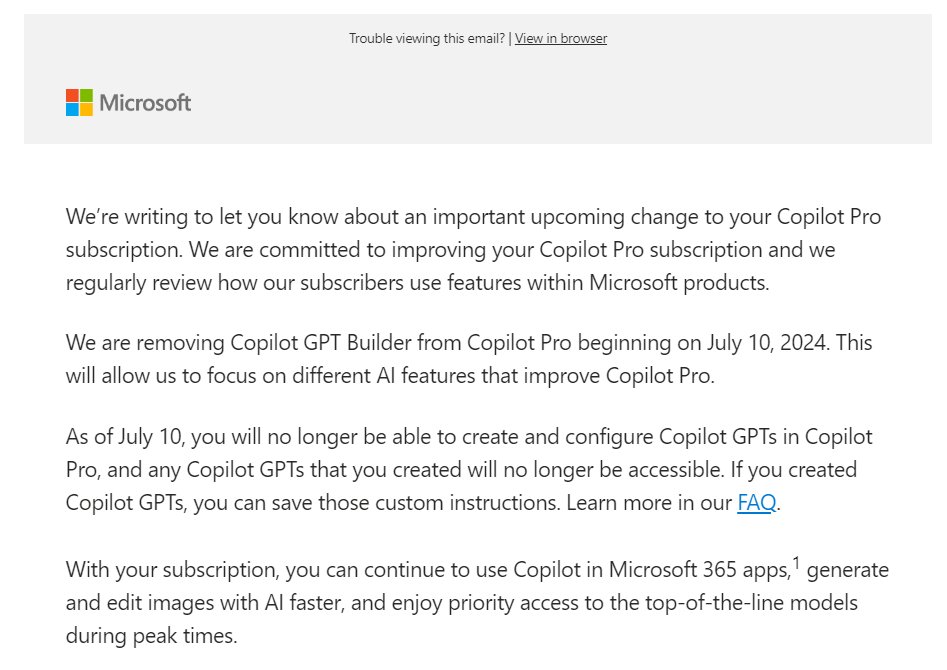 Copilot GPT Builder zostanie usunięty z planu Copilot Pro
