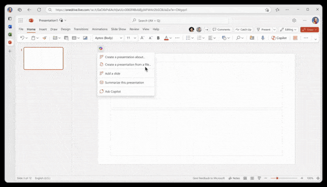 Copilot w PowerPoint wygeneruje prezentację na podstawie dokumentów PDF lub TXT
