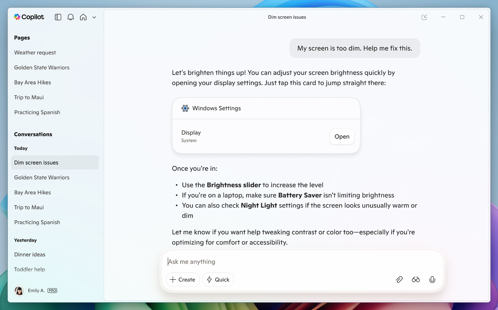 Copilot w Windows z bezpośrednim dostępem do Ustawień