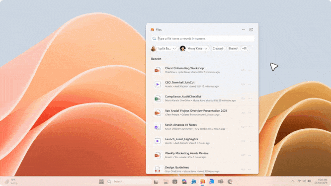 Pracuj sprytniej z Copilotem w aplikacjach Osoby, Pliki i Kalendarz