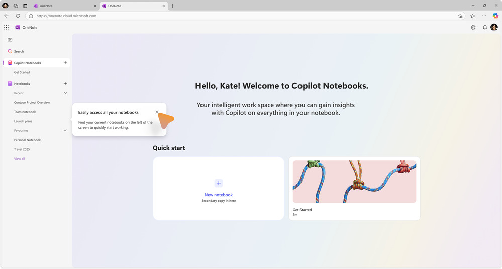 Copilot Notebooks w OneNote (web)
