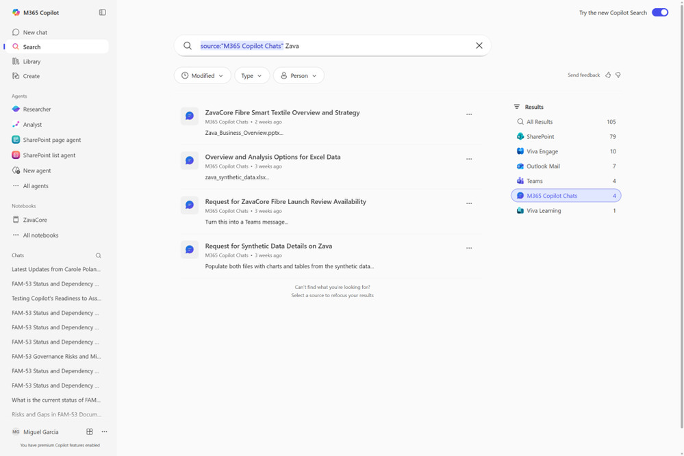 Integracja czatów z Copilotem z wynikami wyszukiwania Copilot Search