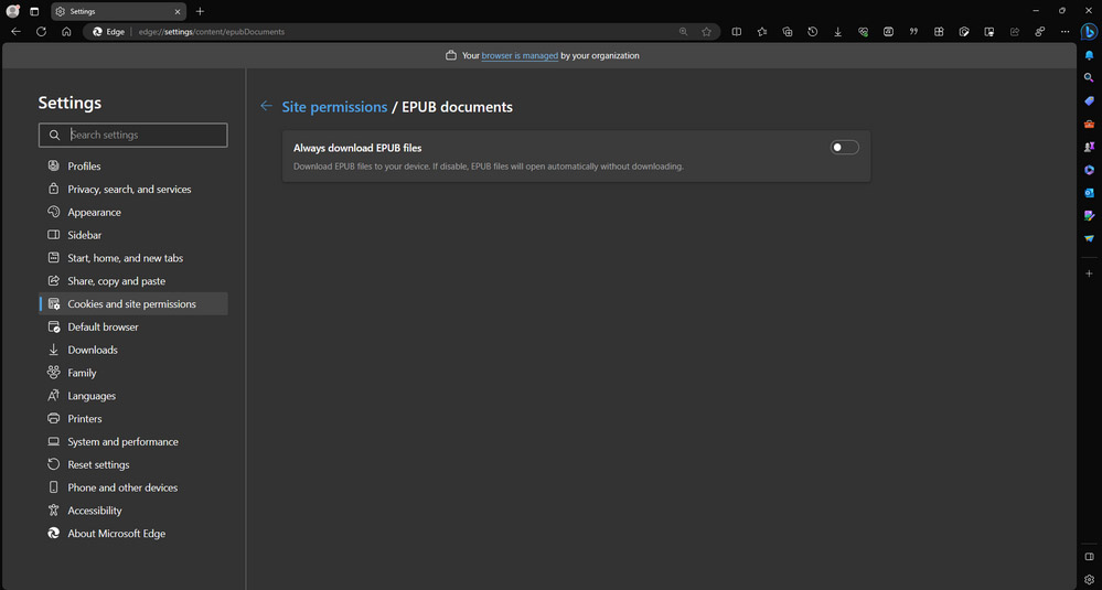 Czytnik EPUB w Edge - Ustawienia