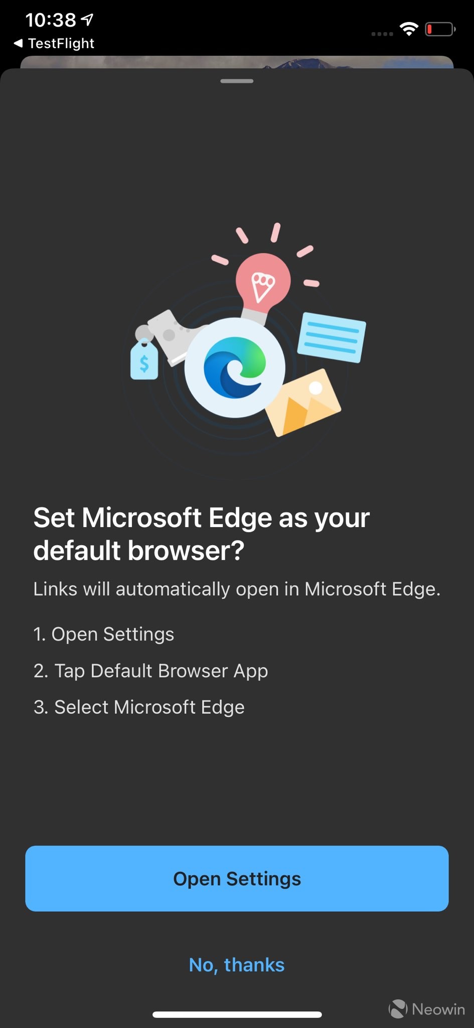 Microsoft Edge - ustawienia domyślnej przeglądarki na iOS