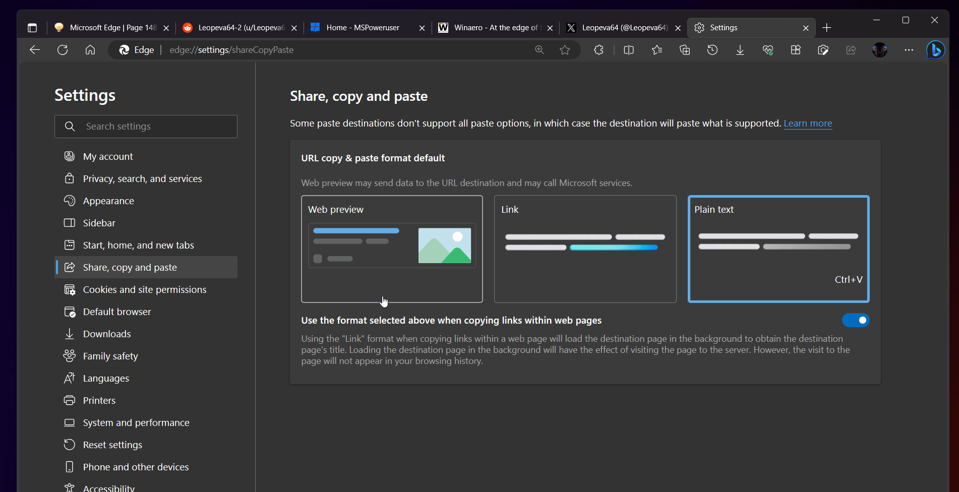 Wklejanie linków z podglądem testowane w Microsoft Edge