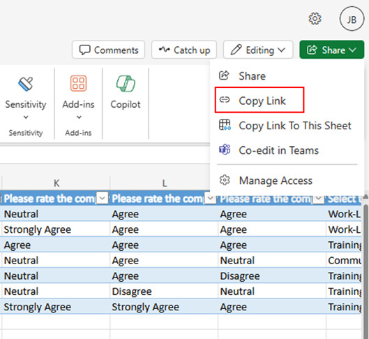 Udostępnij link do Excela, aby współpracować na aktualnych danych - Forms