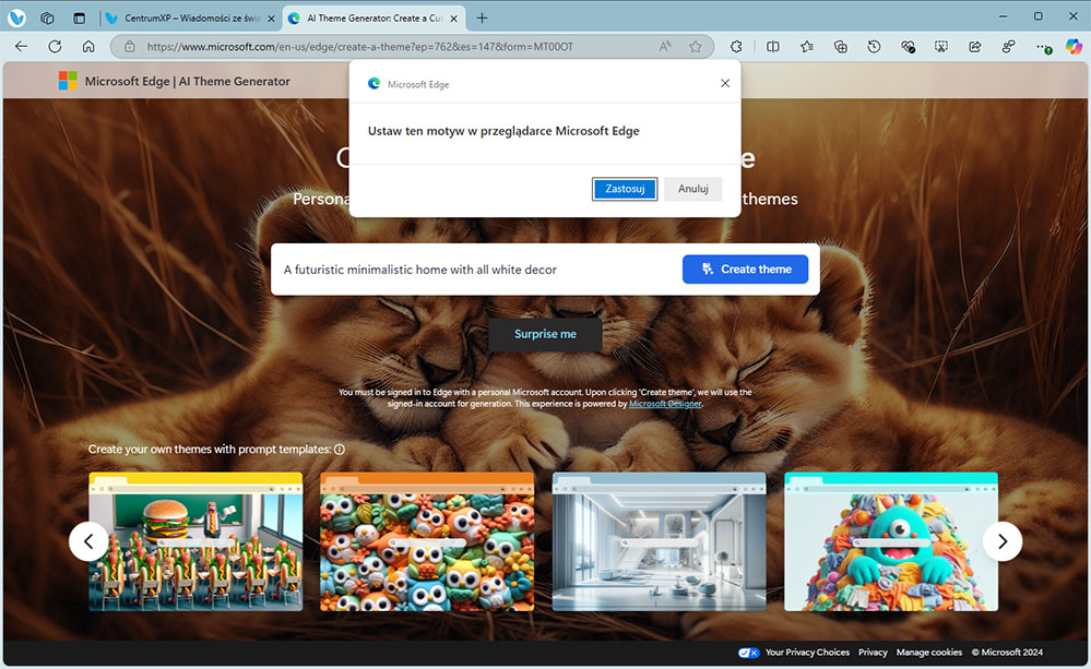 Generator motywów AI w Edge Beta 132