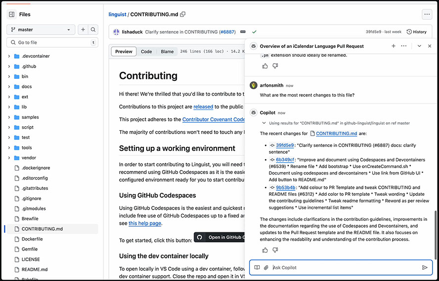 GitHub Copilot Enterprise z obsługą pull requestów, dyskusji i plików