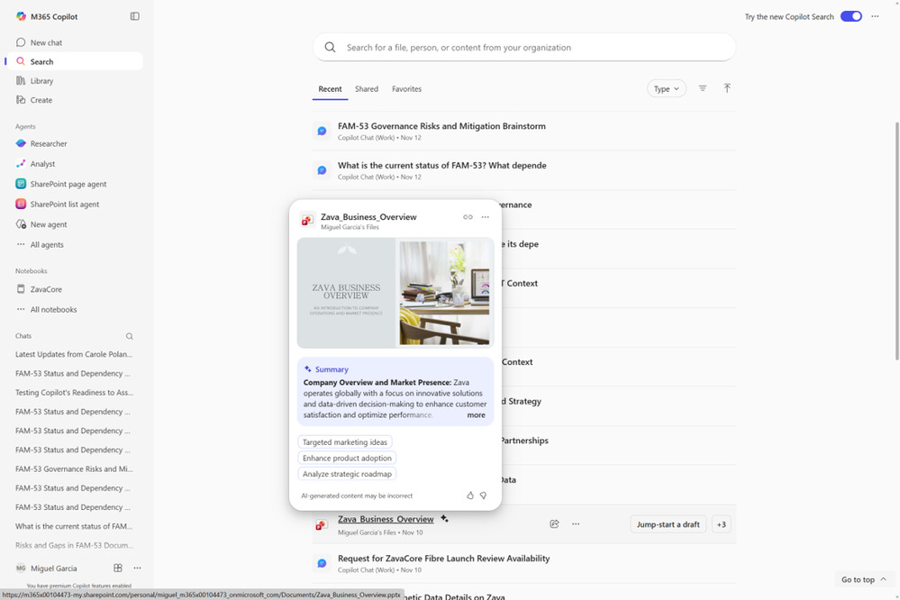 Karty podglądu w Copilot Search
