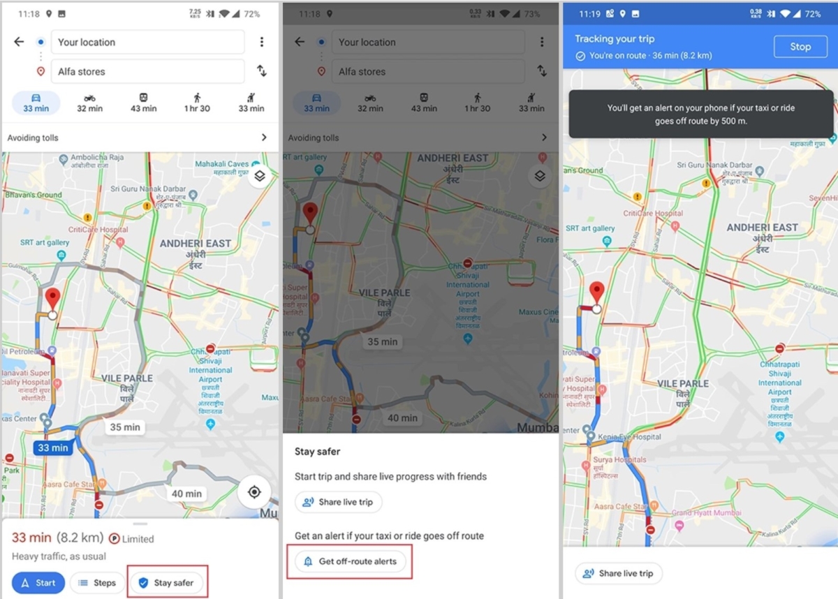 Get off-route alerts