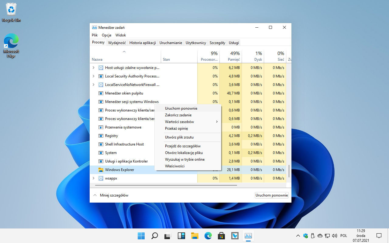 Pasek zadań na górze ekranu w Windows 11