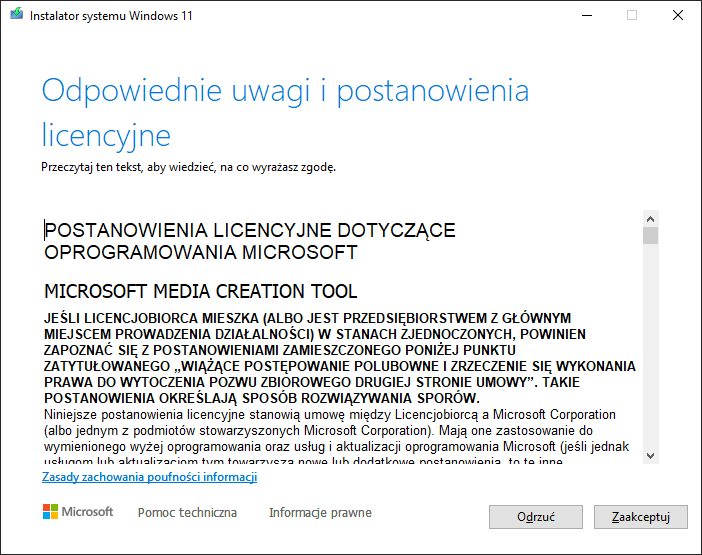 Przygotowanie nośnika instalacyjnego Windows 11 w Media Creation Tool