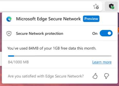 Microsoft Edge Secure Network - menu