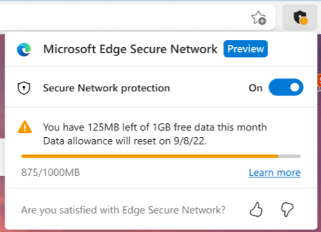 Microsoft Edge Secure Network - menu
