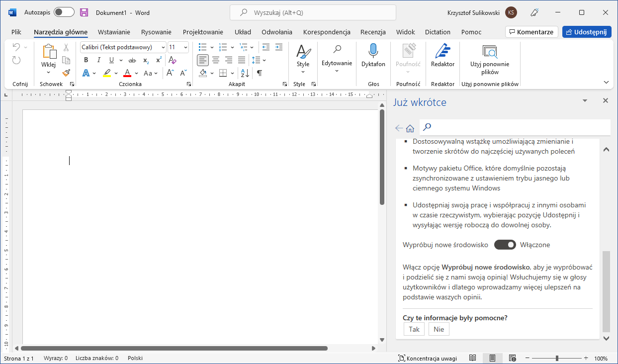 Nowe środowisko w Microsoft Office