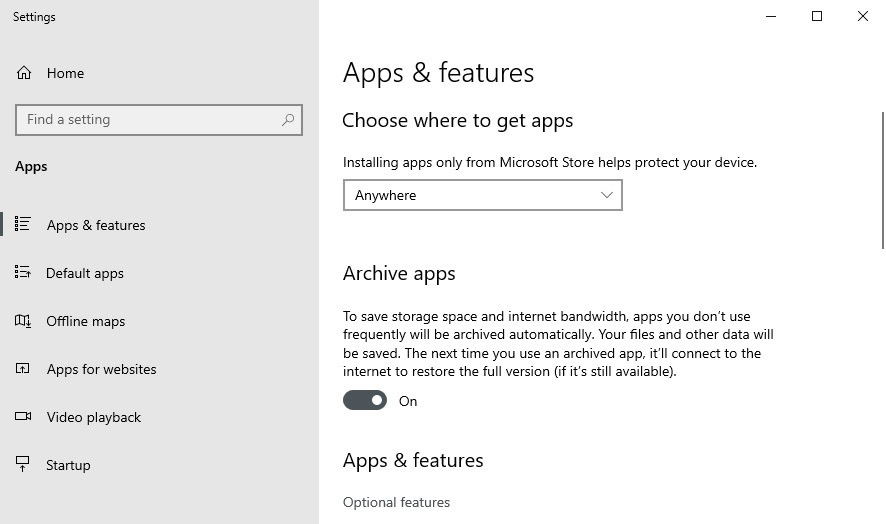 Archiwizuj aplikacje Windows 10