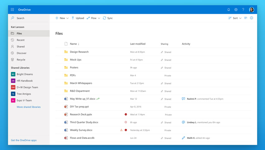 OneDrive - interfejs Fluent
