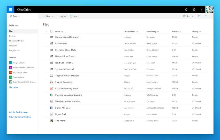 OneDrive - interfejs Fluent