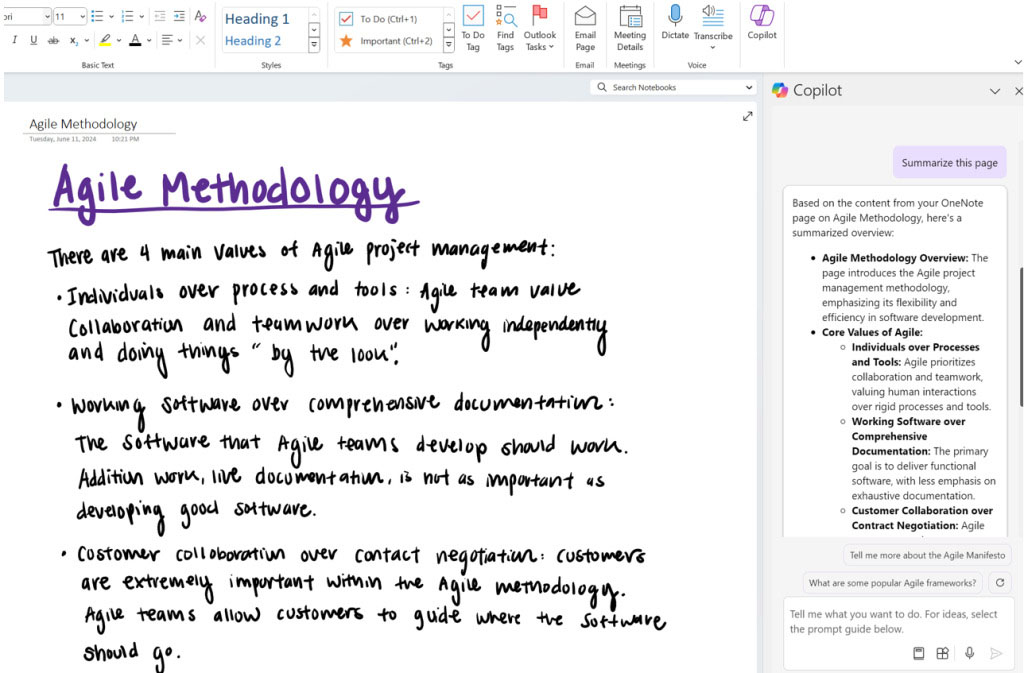 Copilot w OneNote z obsługą pisma odręcznego