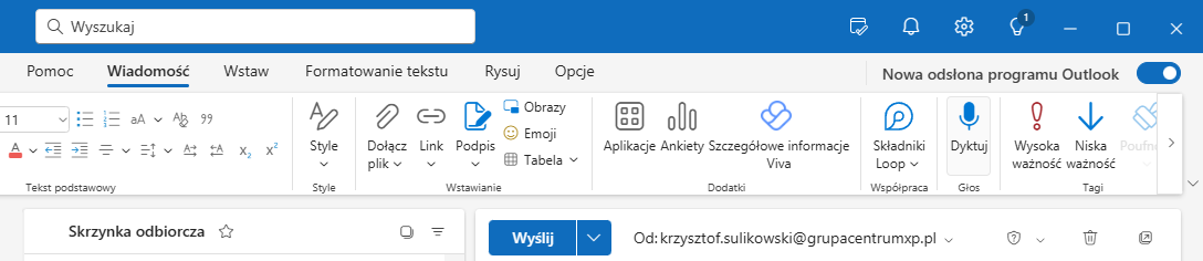 Ulepszone dyktowanie w nowym Outlook na Windows i w przeglądarce