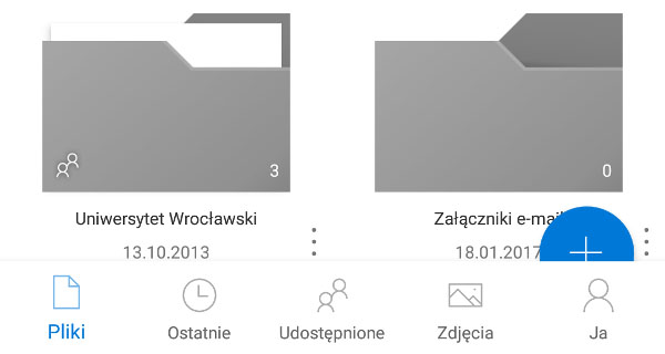 Widok katalogu na ekranie aplikacji OneDrive