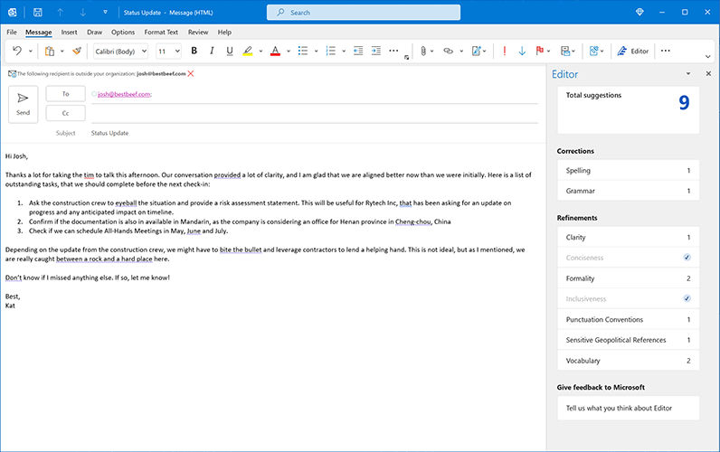 Microsoft Editor - Outlook
