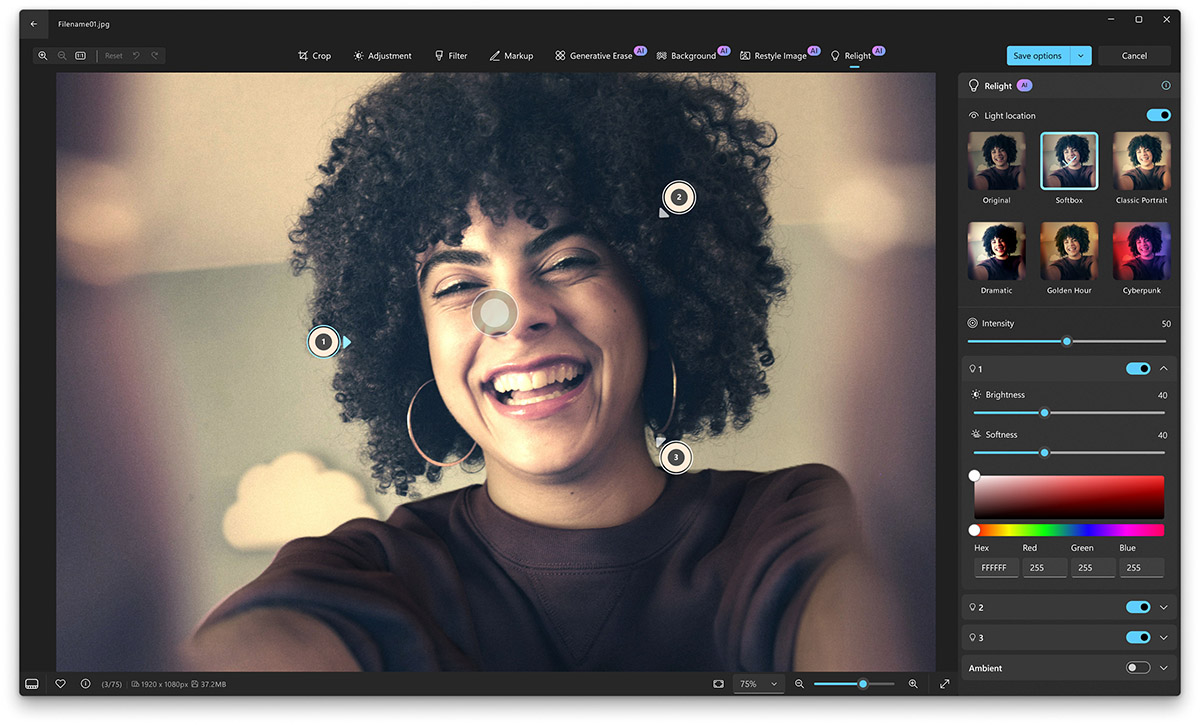 Relight w aplikacji Zdjęcia na Windows 11